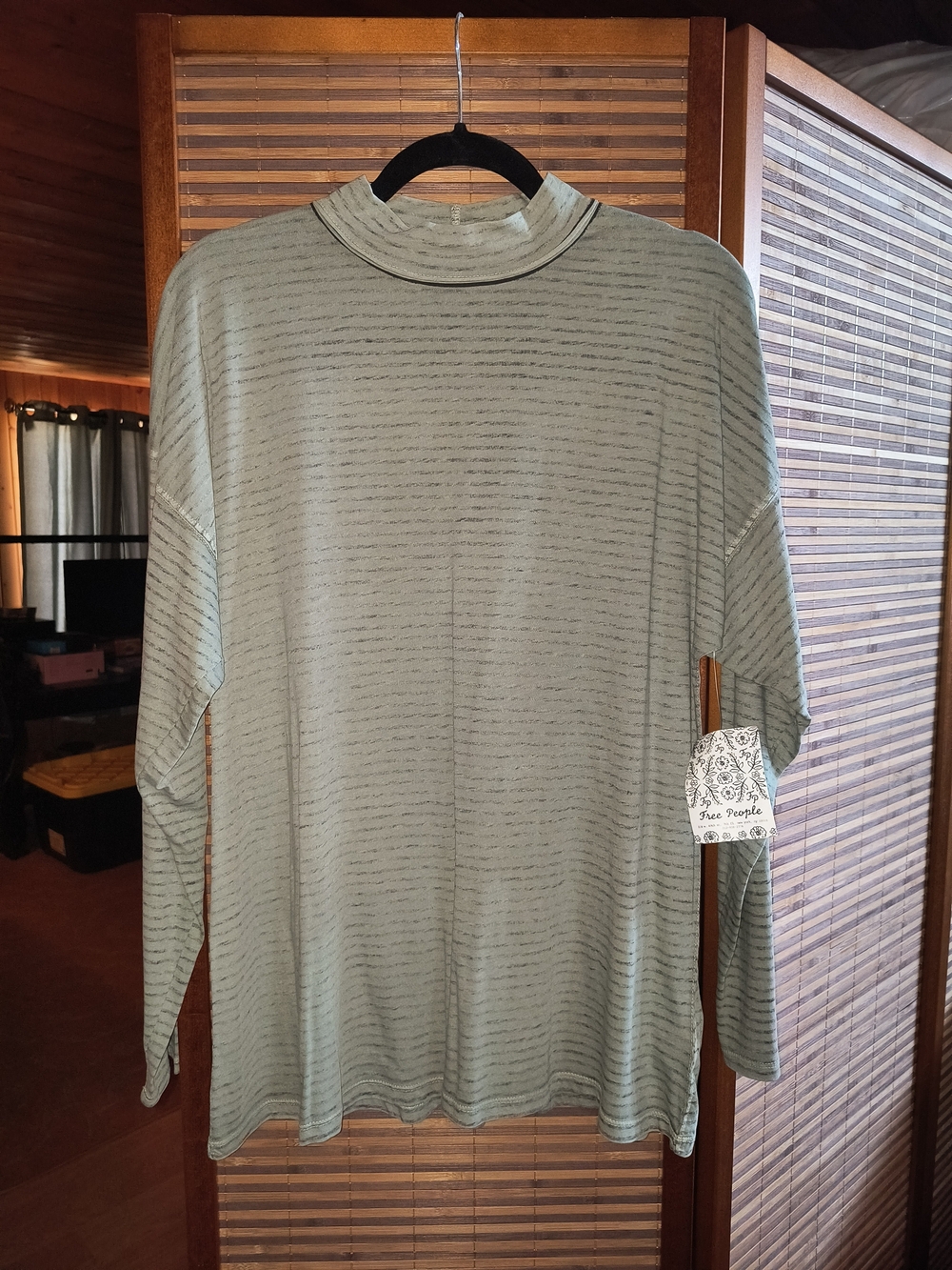 Free People We The Free Sage Seafoam Tunic Striped Mock Neck Long-Sleeve Top